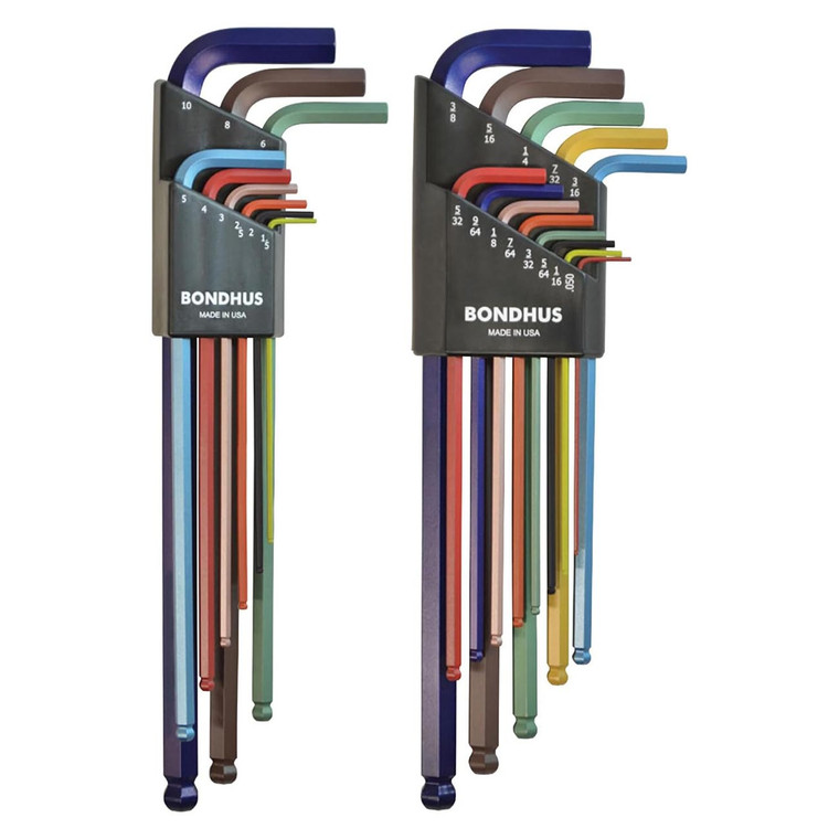 Bondhus ColorGuard Plated Balldriver Metric/SAE Ball End HEX L-Keys Double Set (22 Piece) - 69600