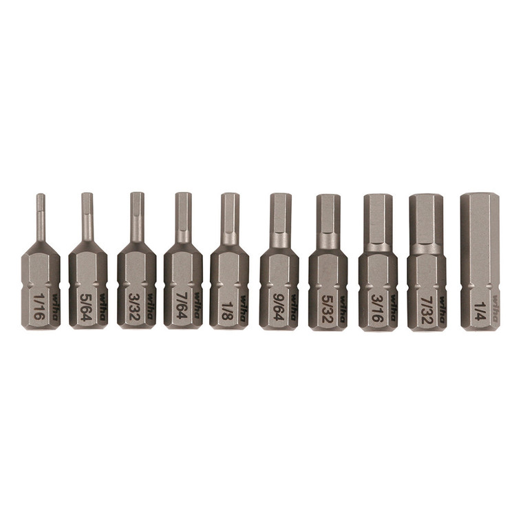 Wiha Hex SAE Bit Set (1/16" - 1/4") - 10 Piece Set - 72596