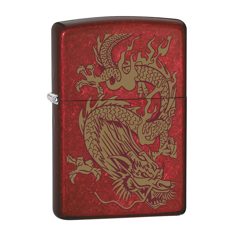 49475DRAGON Zippo Windproof Lighter Golden Dragon (Candy Apple Red) - 79095