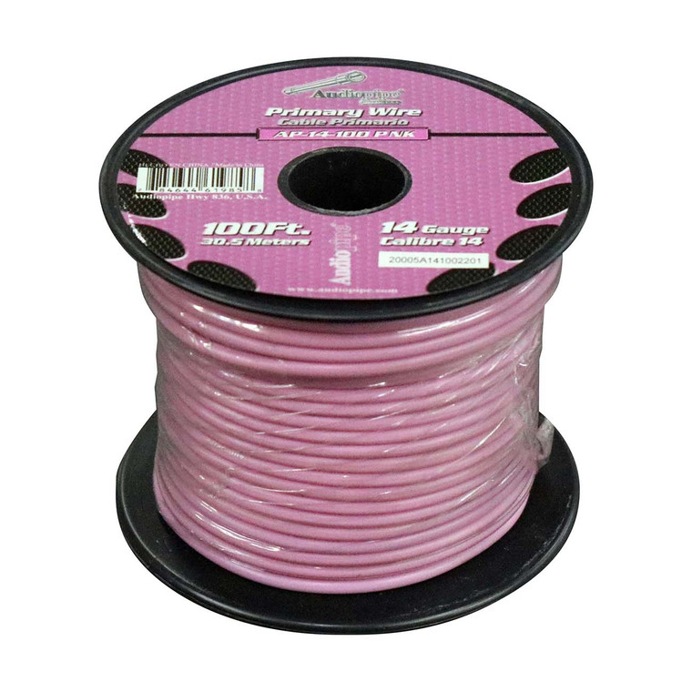 Audiopipe Primary Wire 14-Gauge 100 Foot Spool - Pink - AP14100PK