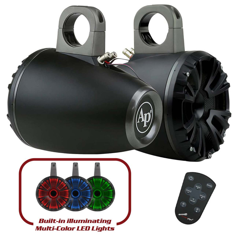 Audiopipe 8" 300 Watts Black Wakeboard Tower Pair with Built-in LED Lights - APMP-843TWR