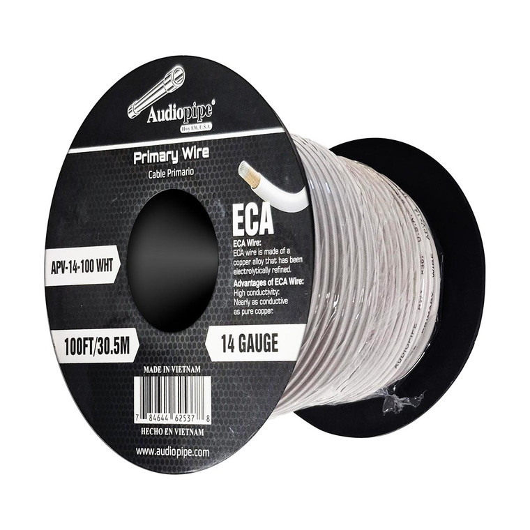 Audiopipe Flexible ECA Primary Wire 14 Gauge 100 Foot Spool - White - APV-14-100WHT