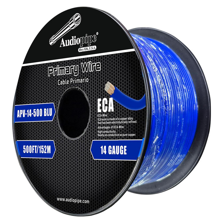 Audiopipe Flexible ECA Primary Cable 14 Gauge 500 Foot Blue - APV-14-500BLU