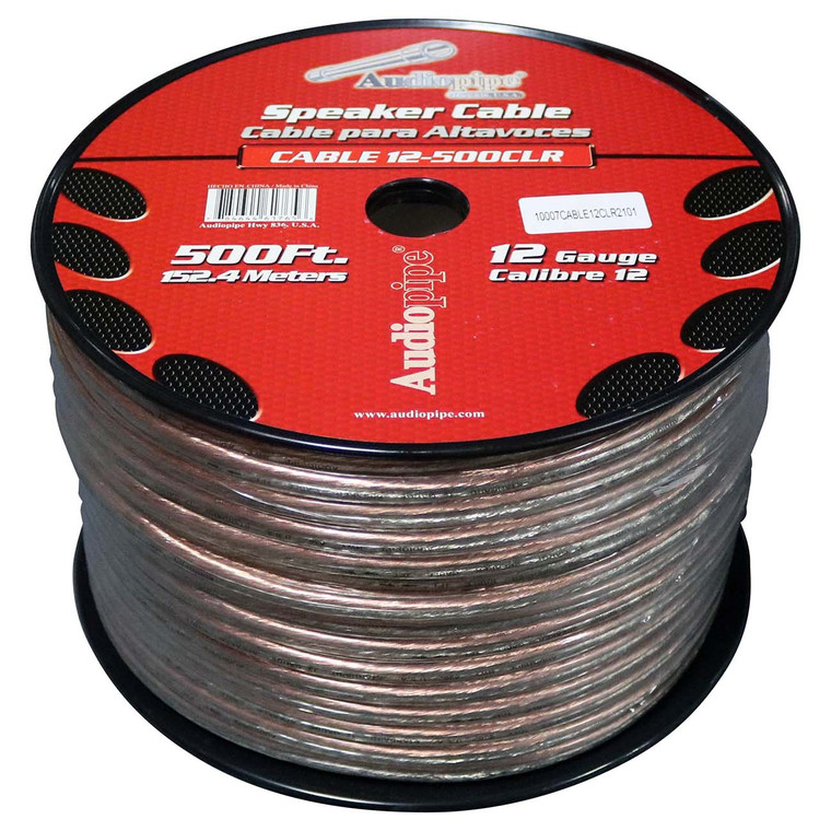 Audiopipe Speaker Wire 12-Gauge 500 Foot Spool - Clear Insulation - CABLE12500