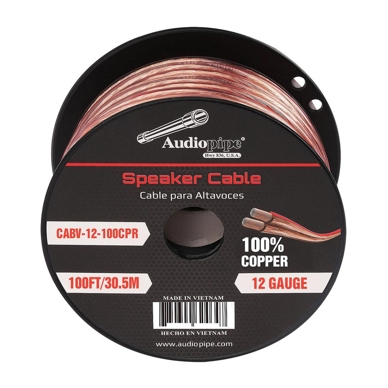 Audiopipe 100% Copper Speaker Wire 12 Gauge 100 Foot Roll Clear PVC Jacket - CABV12100CPR