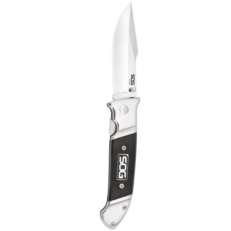 SOG Fielder Folding Knife 3.3" Satin Clip Point Blade Black G10 Handles - FF38-CP