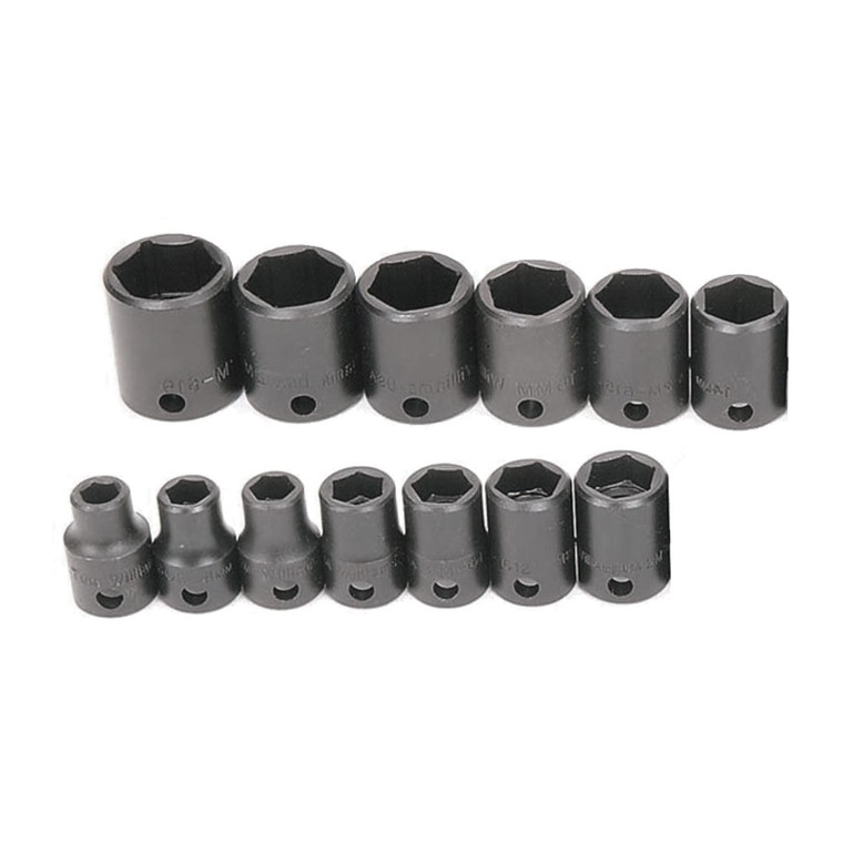 Williams Metric 3/8" Drive Impact Shallow Supertorque Socket Set - 6 Point (13 Piece) - JHWMS-2-13H