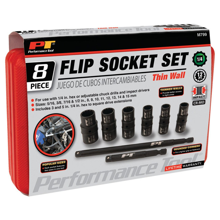 Performance Tool 1/4" Drive Flip Socket Set (8-Piece Set) - M799