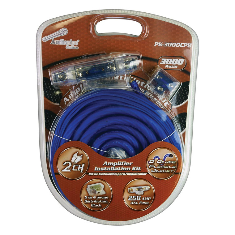 Audiopipe 0 Gauge Amplifier Wiring Kit 100% Copper - 3000 Watts - PK-3000CPR