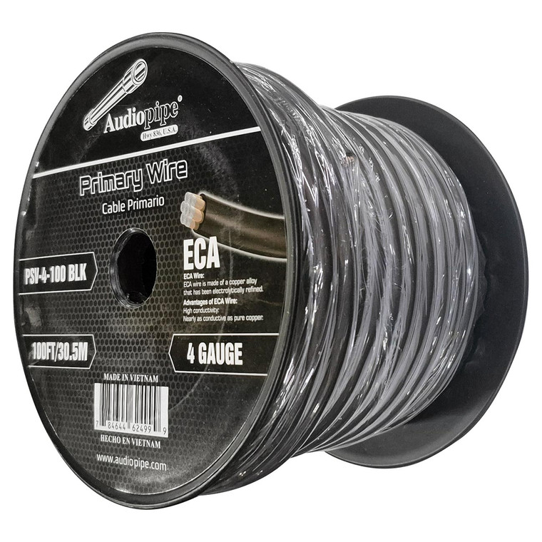 Audiopipe Flexible Power Cable 4 Gauge 100 Foot - Black - PSV-4-100 BLK