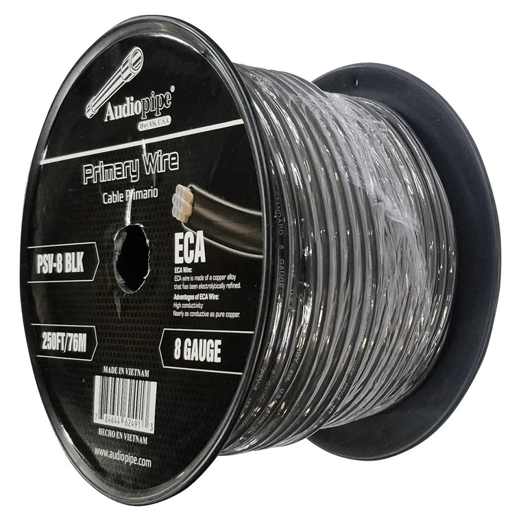 Audiopipe Flexible Power Cable 8 Gauge 250 Foot - Black - PSV-8 BLK