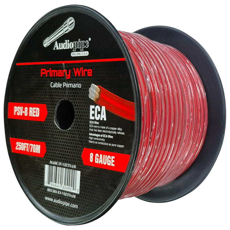 Audiopipe Flexible ECA Power Cable 8 Gauge 250 Foot - Red - PSV-8 RED