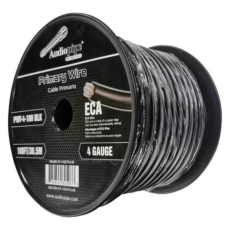 Audiopipe Flexible ECA Power Cable 4 Gauge 100 Foot - Black - PWV-4-100 BLK