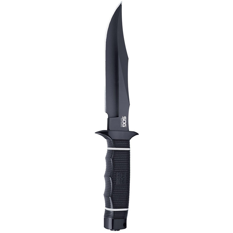 SOG Tech Bowie - Fixed 6.4" Black Plain Blade Kraton Handle Kydex Sheath - S10B-K