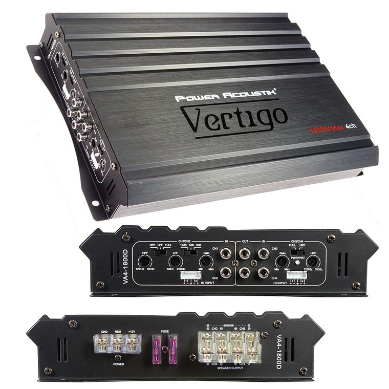 Power Acoustik Vertigo Series 4 Channel Amplifier 1800W Max - VA4-1800D