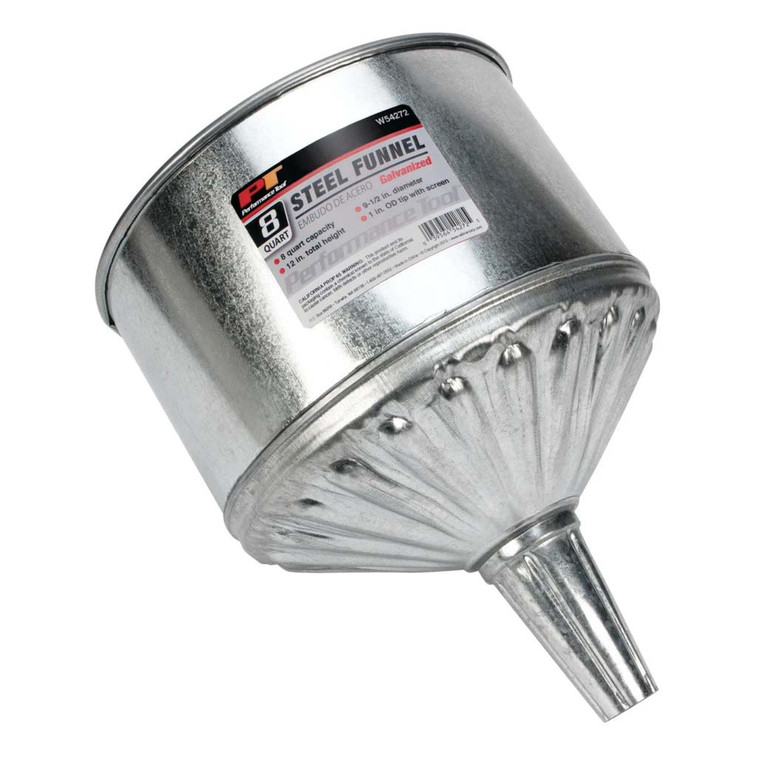 Performance Tool Galvanized Steel Funnel - 8 Quart Capacity - W54272