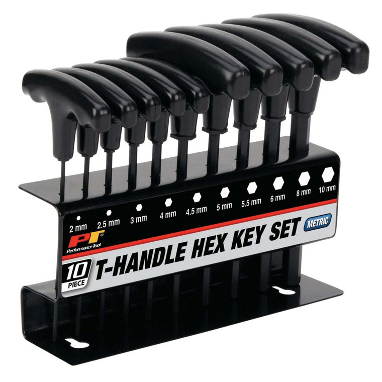 Performance Tool Metric T-Handle Hex Key Set with Storage Tray (10 Piece) - W80275