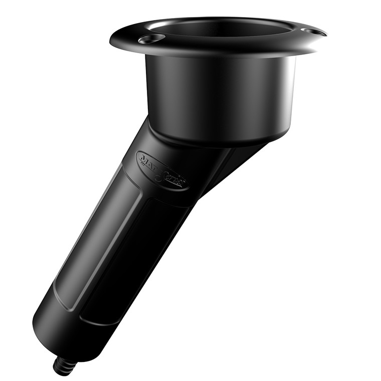 Mate Series Plastic 30 Degree Rod & Cup Holder - Drain - Round Top - Black - P1030DB