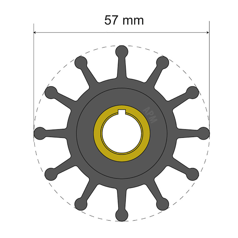 Albin Group Premium Impeller Kit 57 x 12.7 x 20mm - 12 Blade - Key Insert - 06-01-013