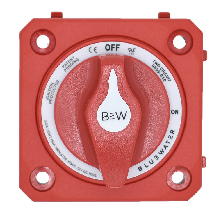 Bluewater On/Off 4 Post Dual Circuit Battery Switch w/o Base - Panel Mount - Red - 9800-010-10