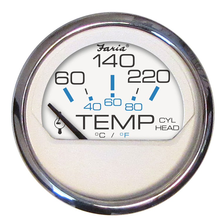 Faria Chesapeake White SS 2" Cylinder Head Temperature Gauge (60-220 DegreeF) - 13806