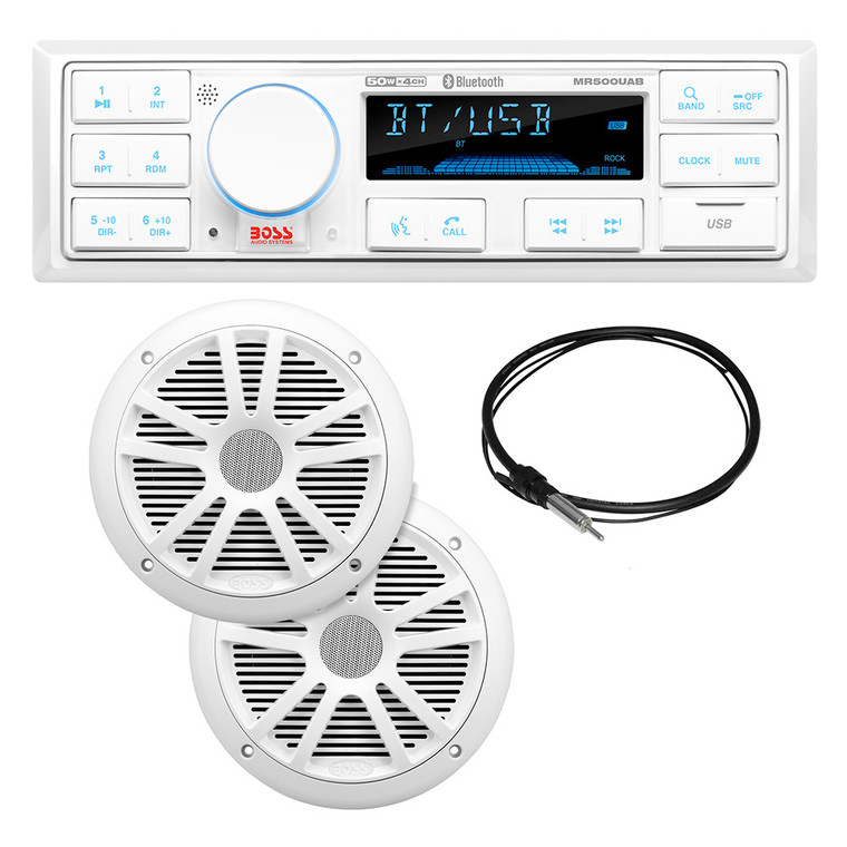 Boss Audio MCK500WB.6 Kit w/MR500UAB, 2 MR6W Speakers, MRANT10 Antenna, & White Remote - MCK500WB.6