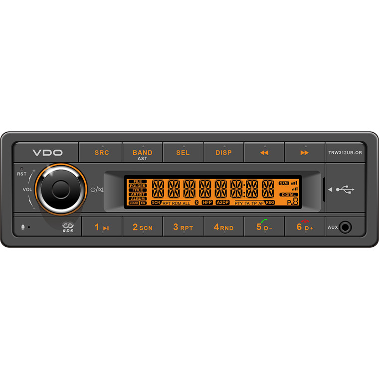 VDO 12V Radio w/FM RDS Tuner MP3/WMA/USB/Bluetooth - Orange Illumination - TRW312UB-OR