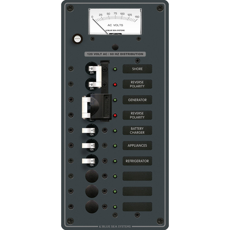Blue Sea 8489 Breaker Panel - AC 2 Sources + 6 Positions - White - 8489