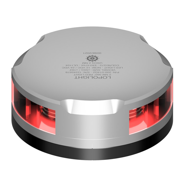 Lopolight 360-Degree Red Nav Light - 2NM - Silver Housing w/FB Base - 201-014-FB
