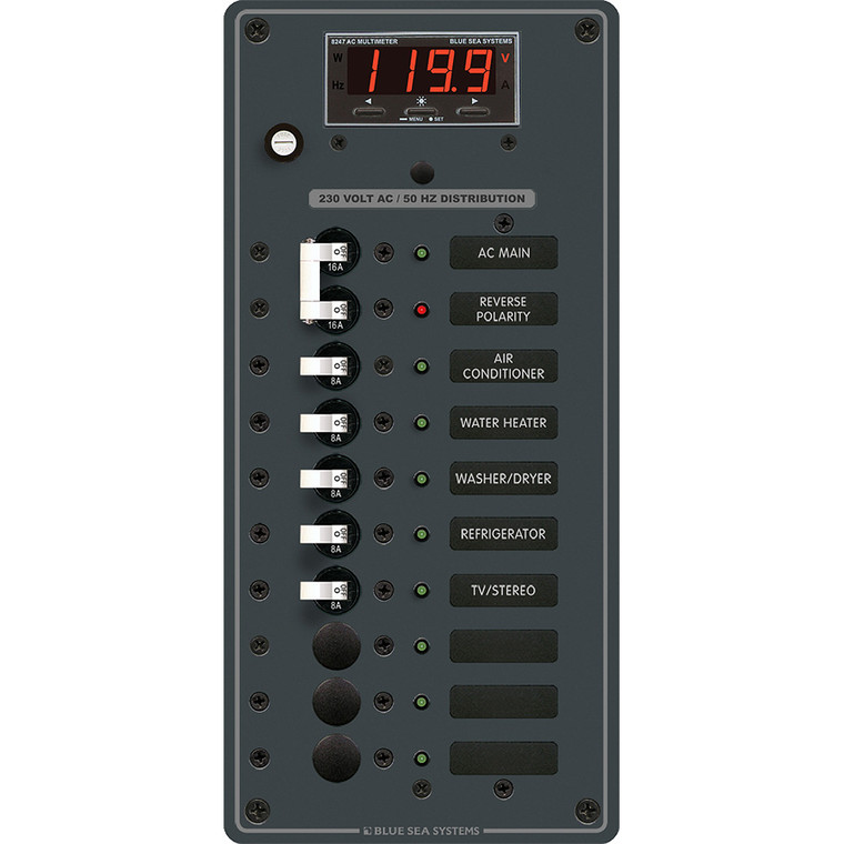 Blue Sea 8506 Breaker Panel - AC Main + 8 Positios (European) - White - 8506