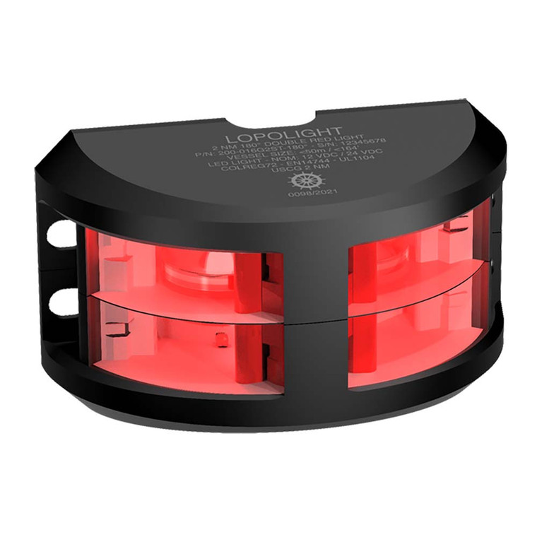 Lopolight Series 200-016 - Double Stacked Navigation Light - 2NM - Vertical Mount - Red -Black Housing - 200-016G2ST-B