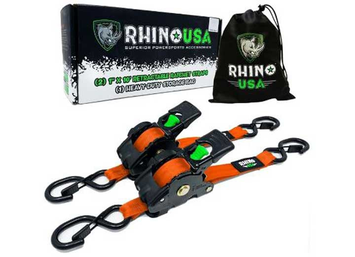 Rhino USA - Retractable Etrack Ratchet Straps 2in X 10ft (2pack) Orange - RHUTD-RSRE2X10-ETRK-ORG