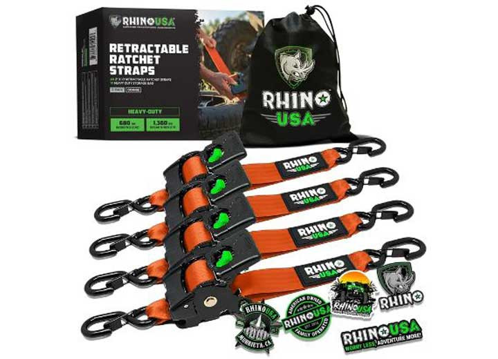 Rhino USA - Retractable Etrack Ratchet Straps 2in X 10ft (4pack) Orange - RHUTD-RSRE2X10-ETRK-4ORG