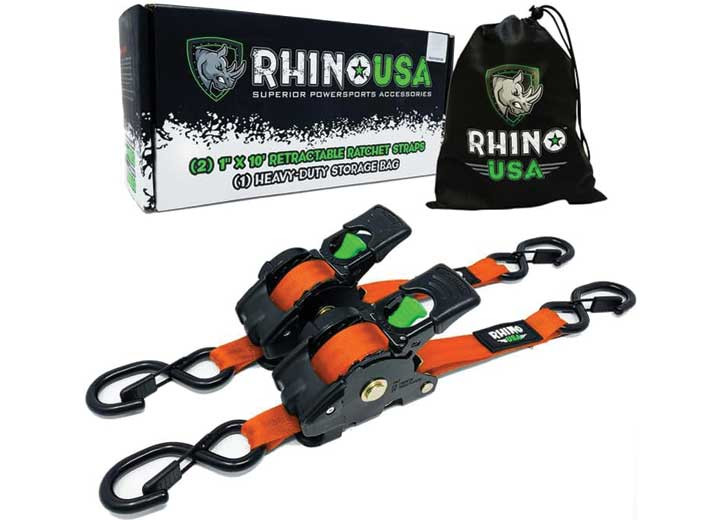 Rhino USA - Retractable Ratchet Straps 2in X 10ft (2pack) Orange - RHUTD-RSRE2X10-ORG-R