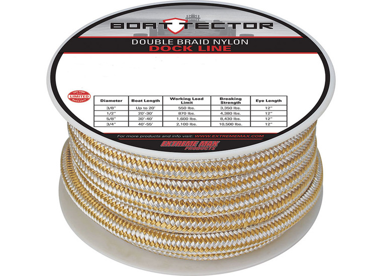 Extreme Max - Double Braid Nylon Dock Line3/4x50' White/gold - 3006.2327