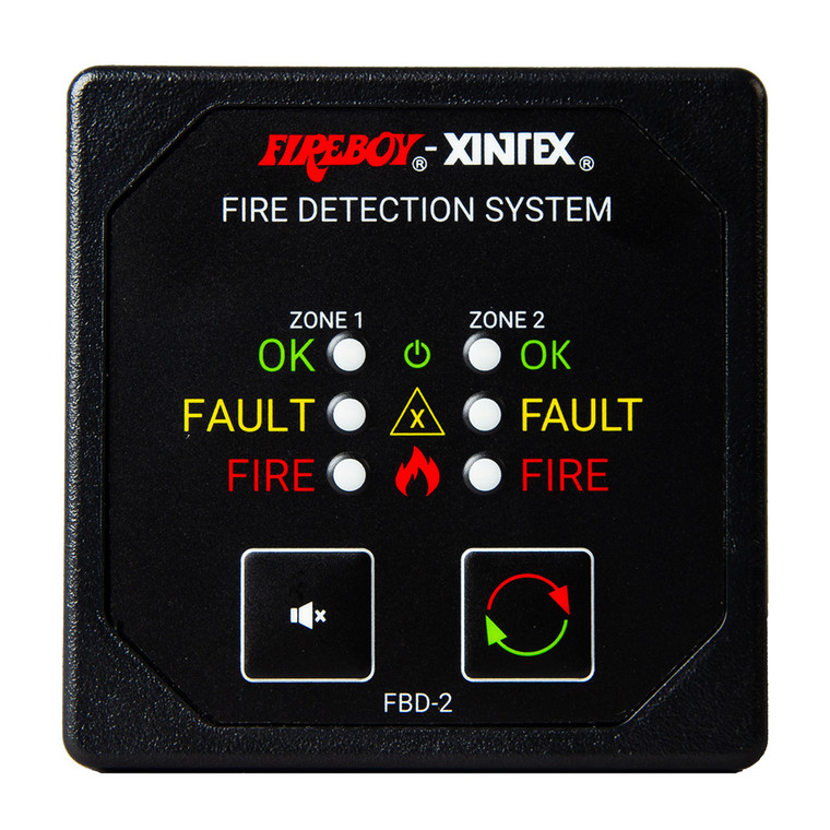 Fireboy-Xintex Two Zone Detection &amp; Alarm Panel - 2-5/8" Display - 12/24V DC - FBD-2-R
