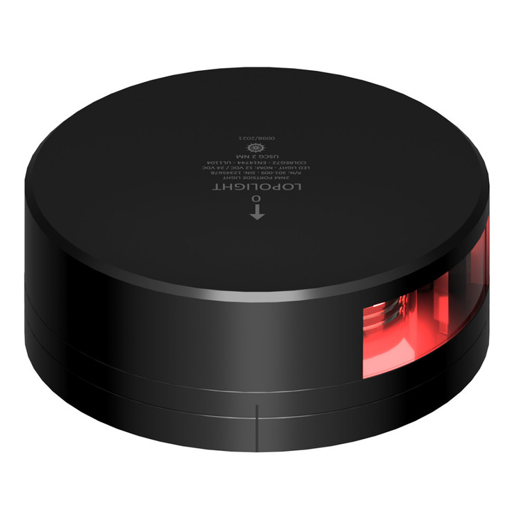 Lopolight Red Port Light - 2NM - Black Housing w/FB Base - 301-009-FB-B