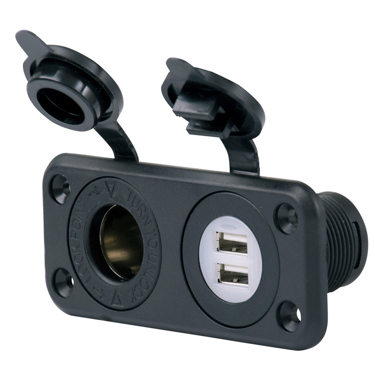 Marinco SeaLink&reg; Deluxe Dual USB Charger & 12V Receptacle - 12VCOMBO