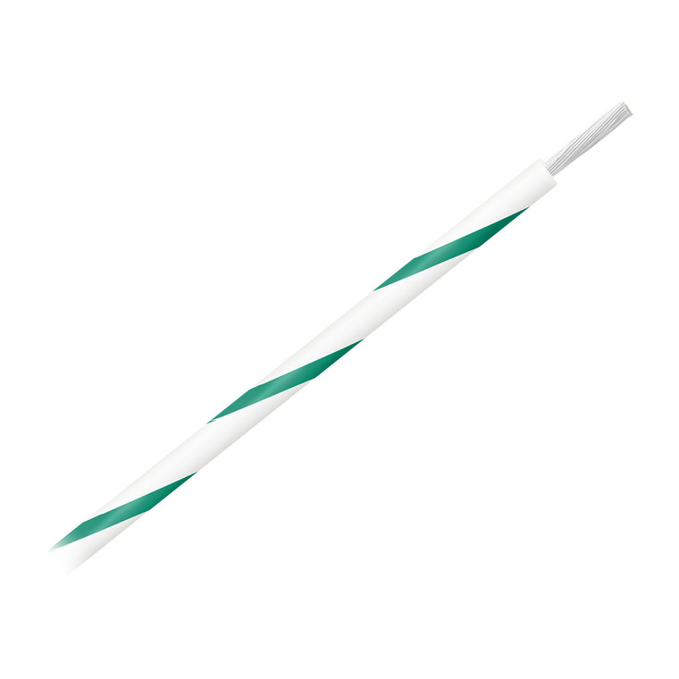 Pacer 14 AWG Gauge Striped Marine Wire 500' Spool - White w/Green Stripe - WUL14WH-5-500