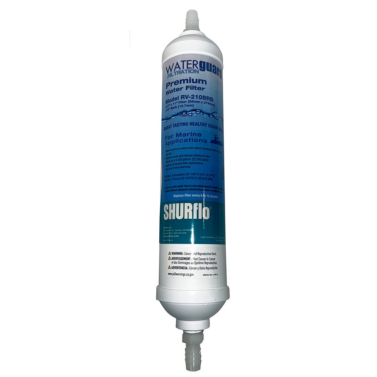 Shurflo by Pentair 11&rdquo; City Water Entry In-Line Filter w/1/4&rdquo; Barb Fittings - RV-210BRB-A