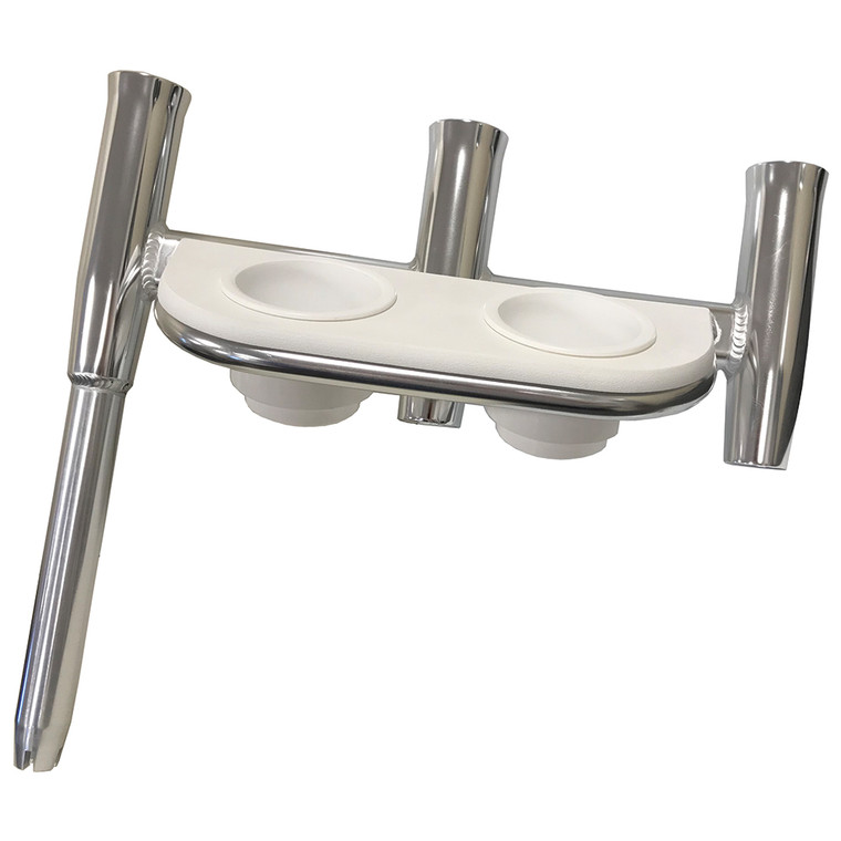 Tigress Offset Triple Rod Holder w/Cup Holders - Starboard Side - Polished Aluminum - 88148-1