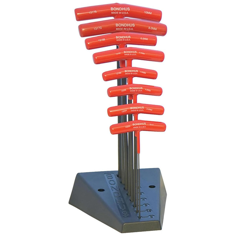Bondhus Balldriver Metric Hex Ball End T-handle Wrenches With Stand 2 To 10mm (8 Piece) - 13189