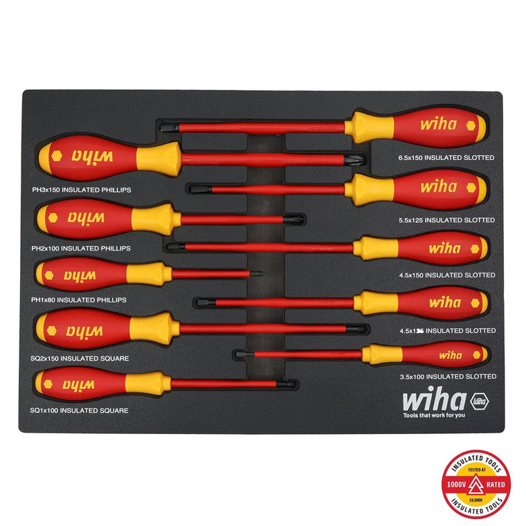 Wiha Insulated Softfinish Cushion Grip Screwdriver Tray Set (10 Piece) - 32080