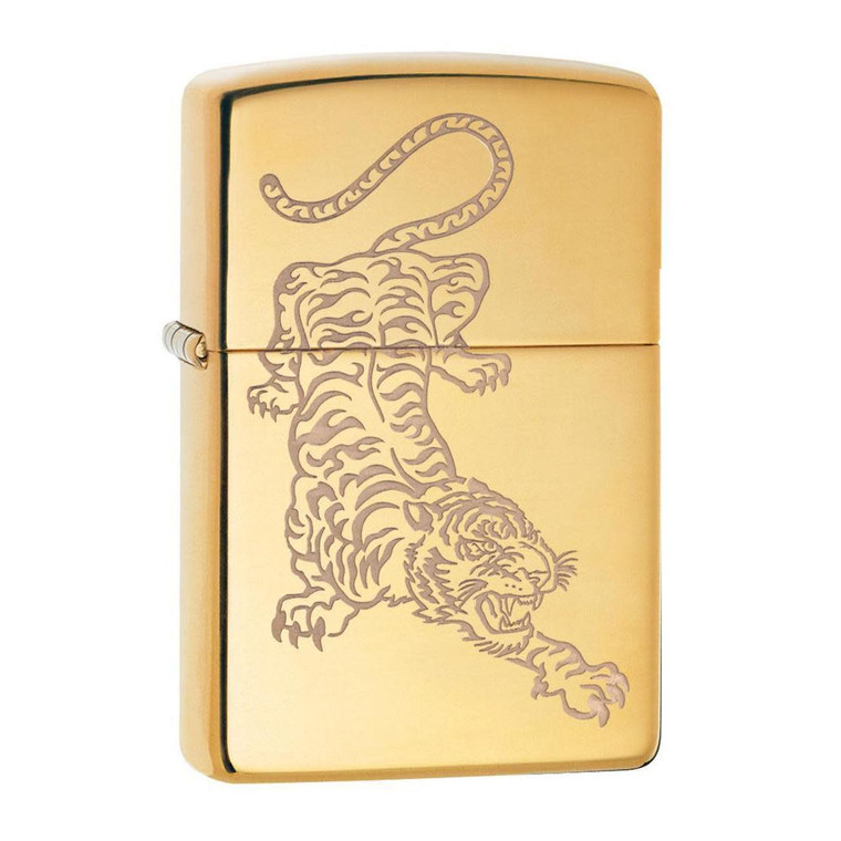 Zippo Windproof Lighter - Tiger Design High Polish Brass - 29884