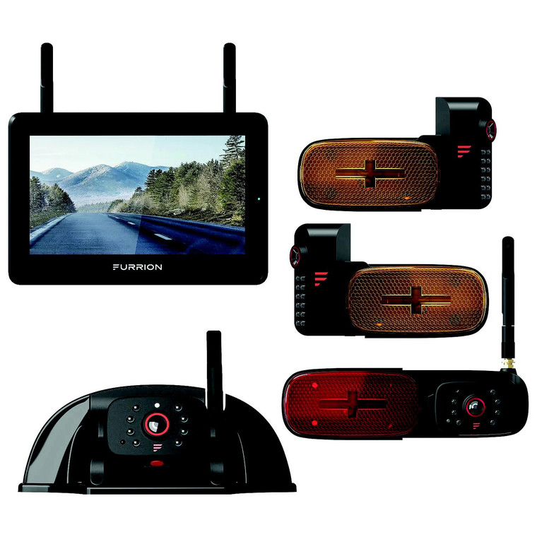 Furrion 2021124366 Vision S+ RV Observation System - 7" Monitor, Side Cameras with LED Marker Lights, Sharkfin Camera, Rear Camera with LED Marker Light - 2021124366