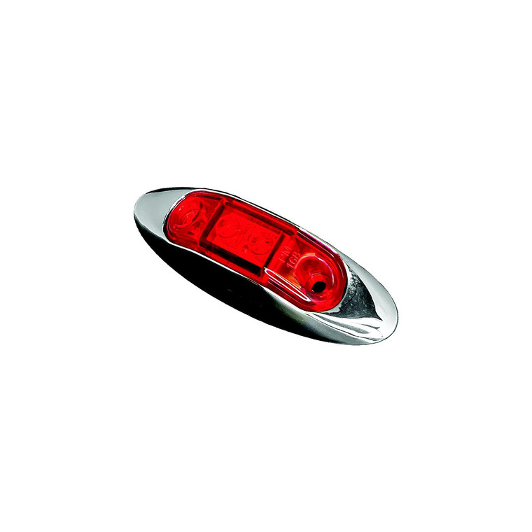 RV Designer L933 Oblong with Chrome Bezel LED Marker Light, Red, 3.95" X 1.35" - L933