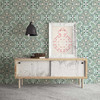 2540-24044 Florentine Green Tile with Enchanting Turquoise and Blues Wallpaper Non Woven Unpasted Wall Covering Restored Collection from A-Street Prints by Brewster Made in Great Britain
