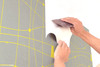 GP190042 Grace & Gardenia - Yellow Wavy Grid Lines on Gray Premium Peel and Stick Wallpaper Panel 6 Ft High x 26" Wide