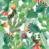 GP1900161 Grace & Gardenia Cactus and Frog on White Premium Paper Peel and Stick Wallpaper Panel 6 Ft High x 26" Wide