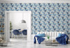 GP1900141 Grace & Gardenia Blue and Gray Leaves on White Premium Peel and Stick Wallpaper Panel 6 Ft High x 26" Wide